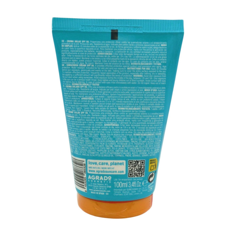 Protector Solar Crema 100 ml Spf-50 Tubo Viaje