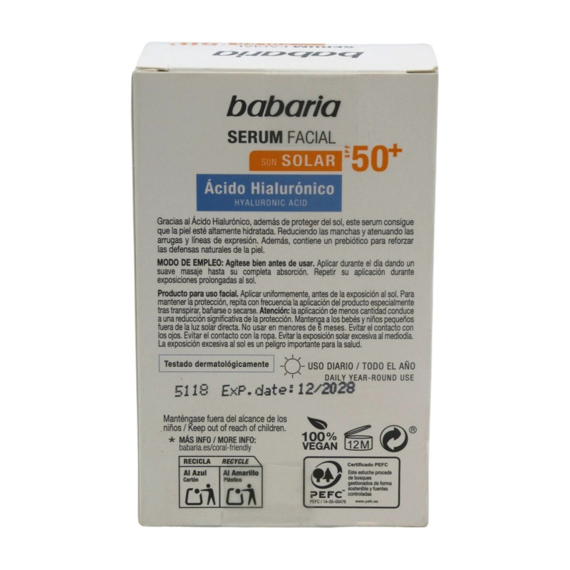 Protector Solar Serum Facial  Hialuronico 30 ml Spf 50+