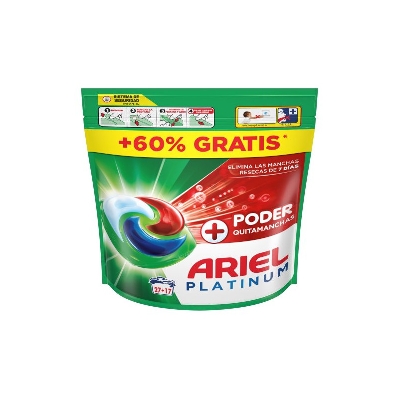 Ariel 3en1 Pods Detergente en Capsulas (27+17 Dosis)  Ariel 3en1 Pods Detergente en Capsulas (27+17 Dosis)