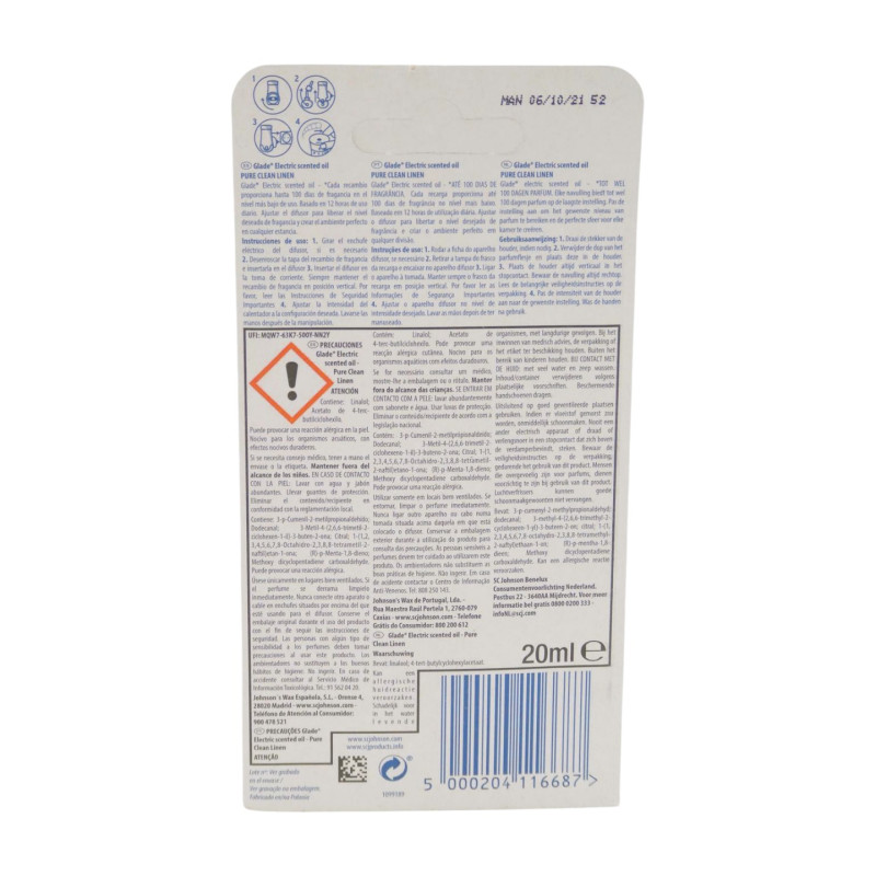 Glade Elect. Aceites Rec. Pure Clean 100 dias