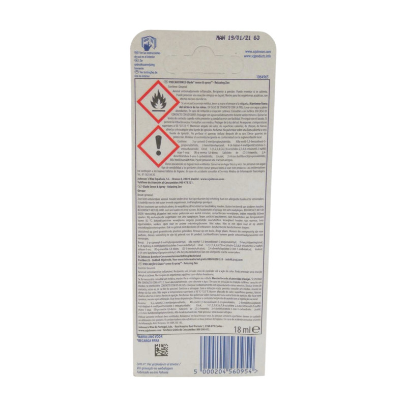 Glade Sense&Spray Recambio Relax Zen 18 ml