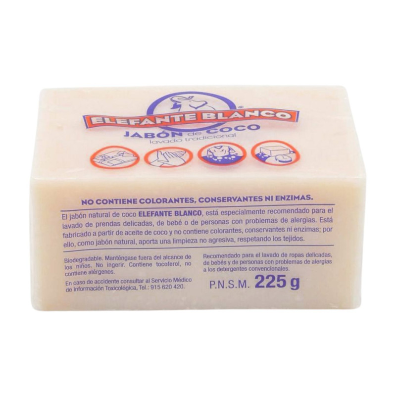 Elefante Blanco Jabón de Coco Neutro 225 Gramos Pastilla