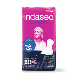Indasec Compresas Discreet Maxi Noche (12 Ud.) 8 Gotas