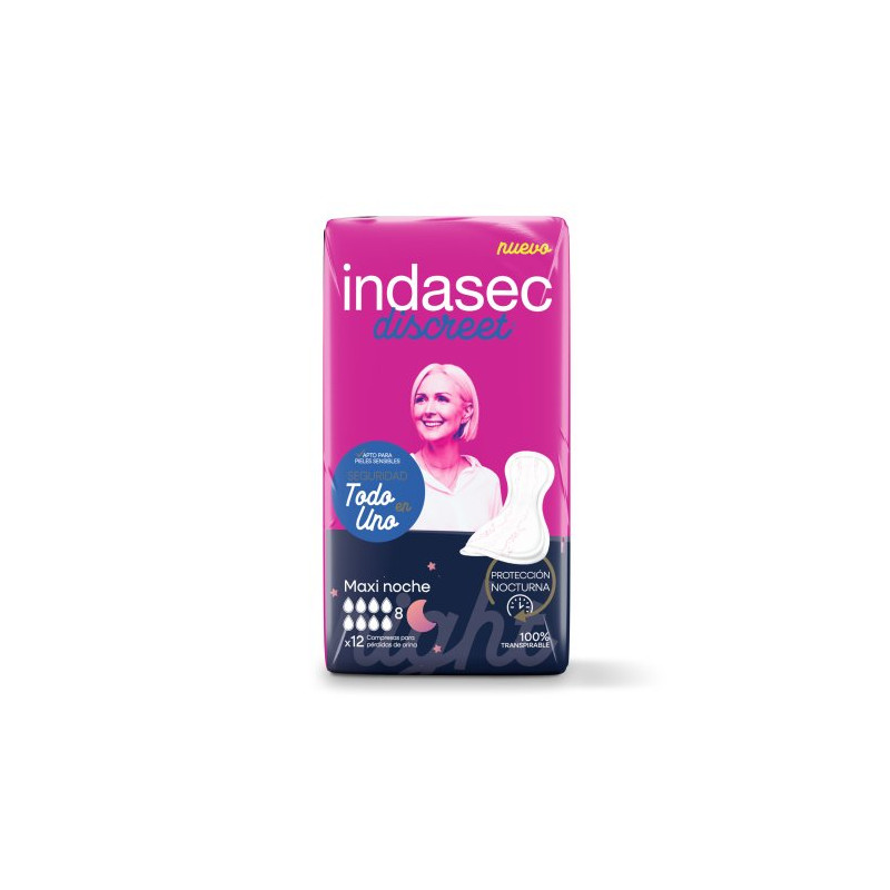 Indasec Compresas Discreet Maxi Noche (12 Ud.) 8 Gotas