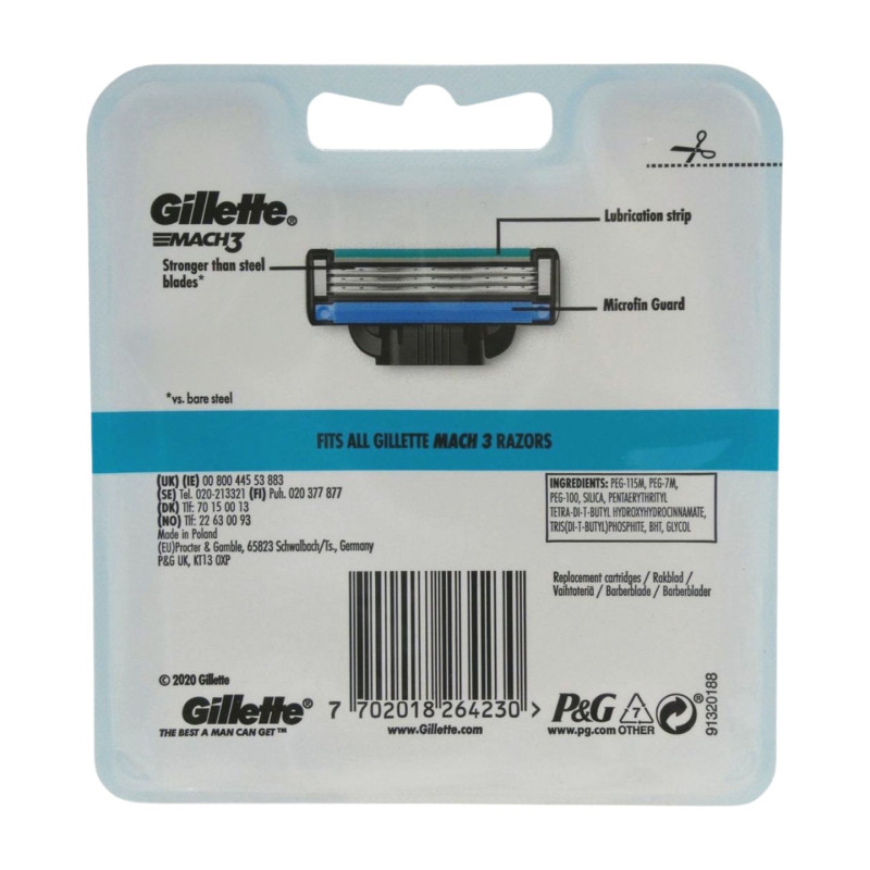 Gillette Cuchillas Mach3 Cargador 4 Recambios