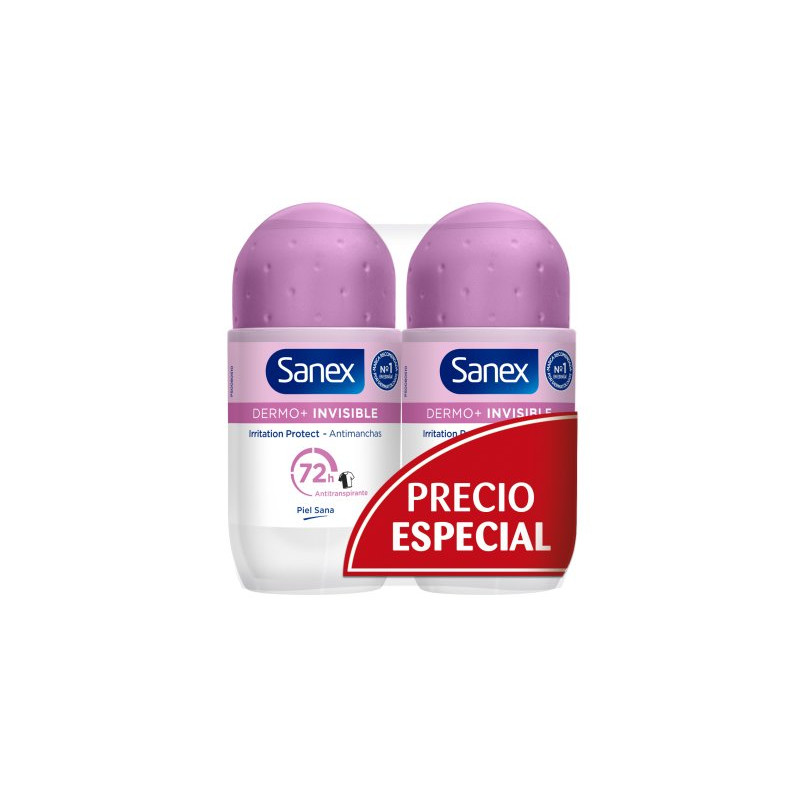 Sanex Desodorante Rollon Dermo + Invisible 50 ml (2 Ud.)