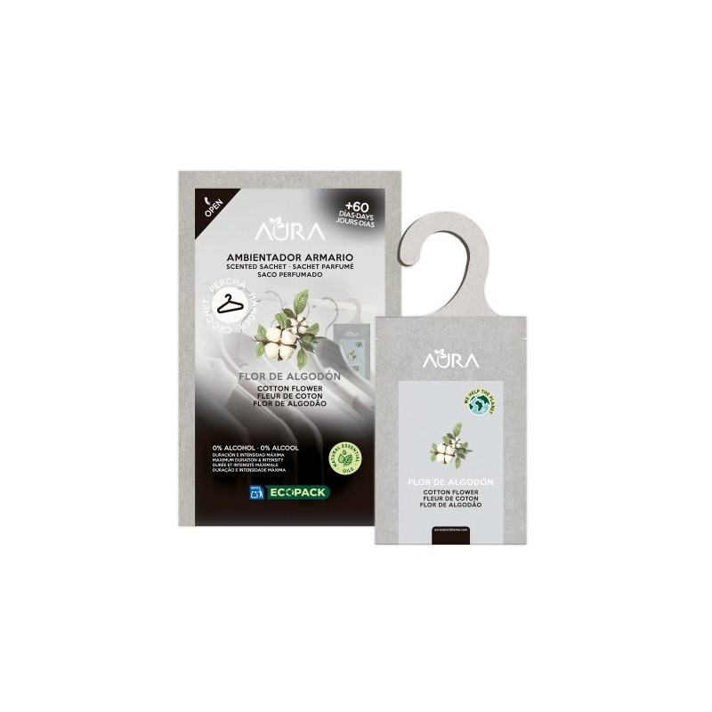 Aura Ambientador Percha Armarios Flor Algodon 