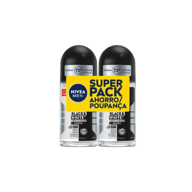 Nivea Desodorante Rollon 50 ml Black & White Men Original (2 Ud.)