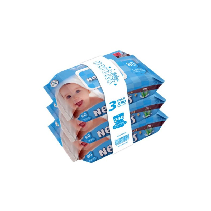 Neritos Toallitas Bebe con Tapa 80 Unidades (Pack 3) Aloe Vera