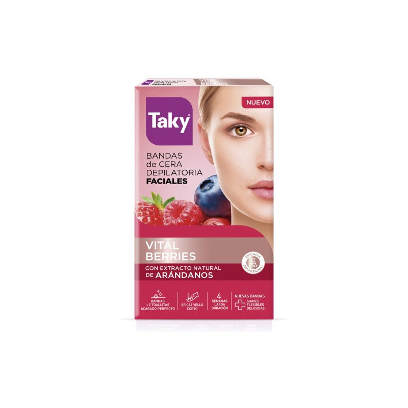 Taky Bandas Depilatorias Faciales Frutos Rojos (16 Ud.)