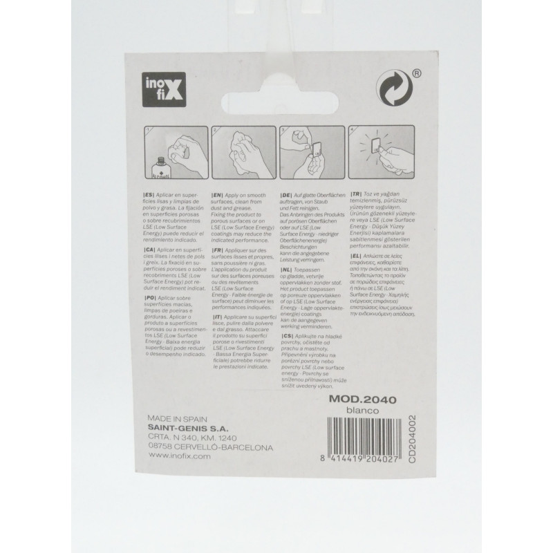 Inofix Colgador Adhesivo Acero Blanco 2 Ud
