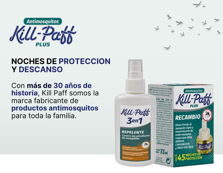 Con más de 30 años de historia, Kill Paff somos la marca fabricante de productos antimosquitos para toda la familia.